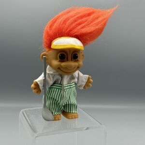 Vtg Russ Orange Hair Troll Doll Golf Club Brown Eyes 4” 18312 Sticker Golfer